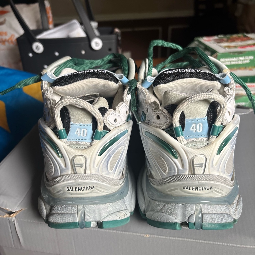 Balenciaga White and Teal Athletic Sneakers - Picture 2 of 5